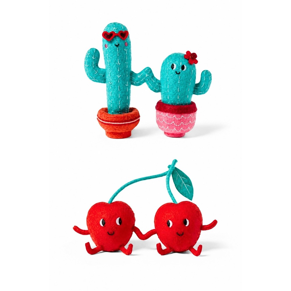 Spritz Valentine Felt Cactus Duo and Cherries Duo Figurine Set NWT